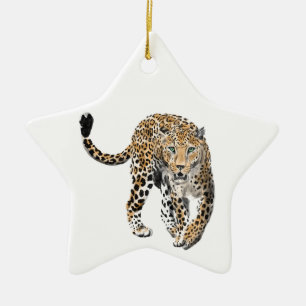 Ornamento De Cerâmica aquarela leopardo gato da selva animal pintado ver