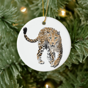 Ornamento De Cerâmica aquarela leopardo gato da selva animal pintado ver