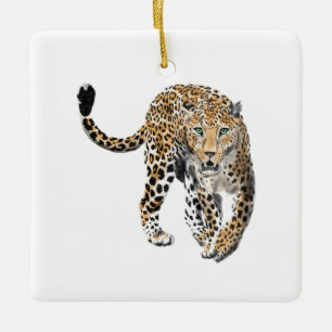 Ornamento De Cerâmica aquarela leopardo gato da selva animal pintado ver
