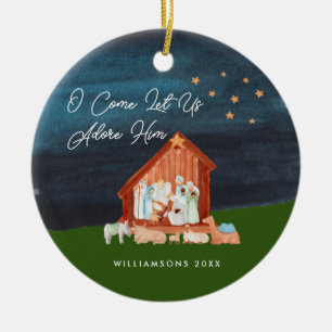 Ornamento De Cerâmica Aquarela Natividade Adora-O Escritura Religiosa