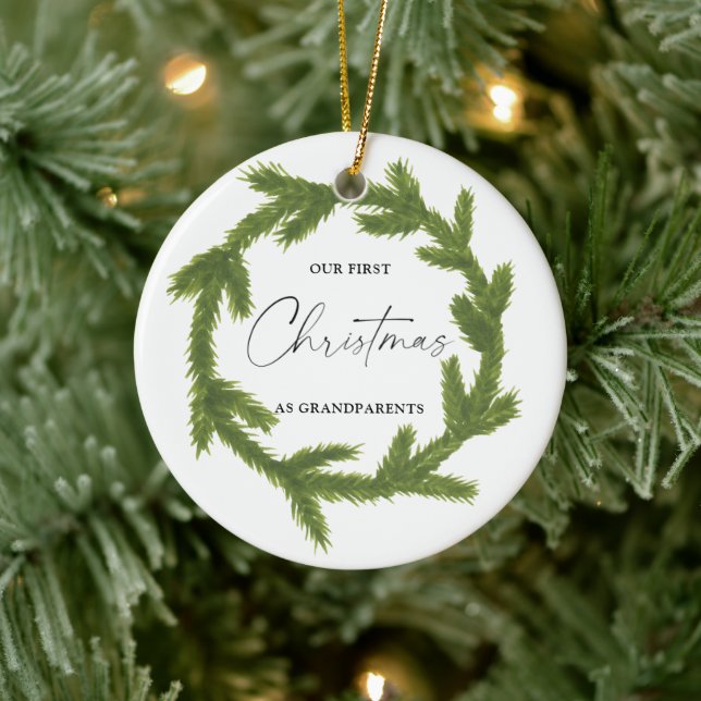 Ornamento De Cerâmica Aquarela Nosso primeiro Natal como Avós Cer (Árvore)