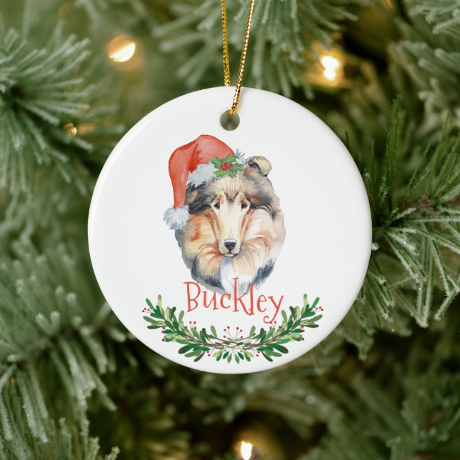 Ornamento De Cerâmica Aquarela Personalizada de Natal Collie (Árvore)