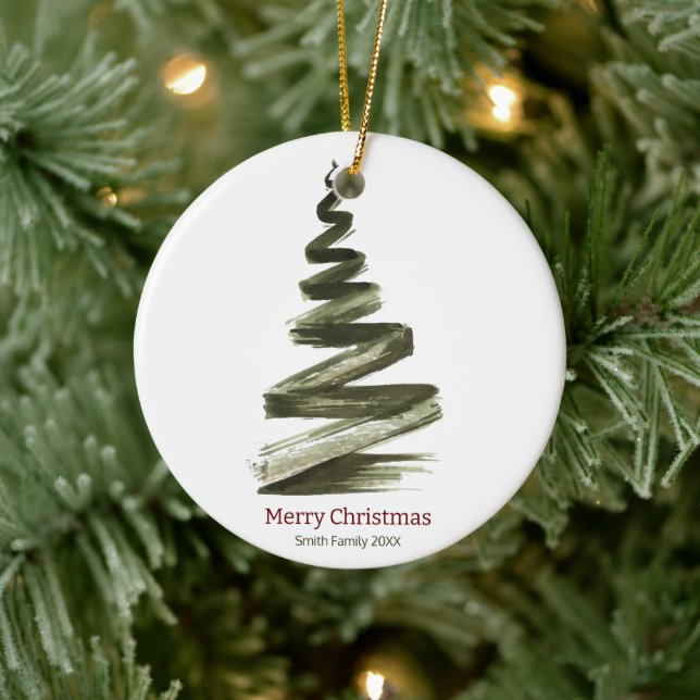 Ornamento De Cerâmica Aquarela Verde-Árvore Elegante de Natal (Árvore)