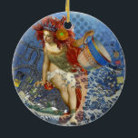 Ornamento De Cerâmica Aquarius Mermaid Gothic Blue Art<br><div class="desc">A beautiful woman playing in the sea - A fun vintage sea mermaid maiden is an art collage with antique images of a beautiful woman,  an octopus,  a teacup,  and the ocean. Aquarius is the theme.</div>