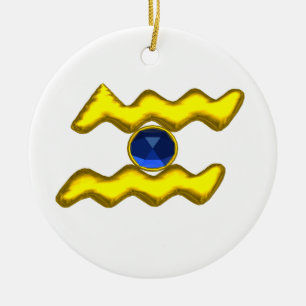 Ornamento De Cerâmica AQUARIUS ZODIAC ANIVERSÁRIO JEWEL Blue Sapphire D