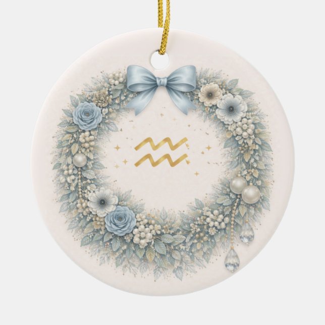 Ornamento De Cerâmica Aquarius Zodiac Christmas Ornament – Celestial Win (Frente)