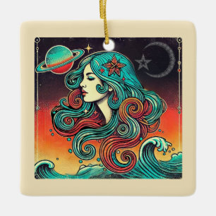 Ornamento De Cerâmica Aquarius Zodiac Ornament Retro