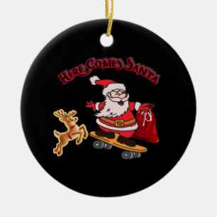 ORNAMENTO DE CERÂMICA AQUI VÊM PAPAIS NOEIS NO NATAL DO SKATEBOARD