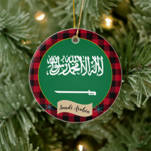 Ornamento De Cerâmica Arábia Saudita, xadrez de búfalos Vermelhos e Band
