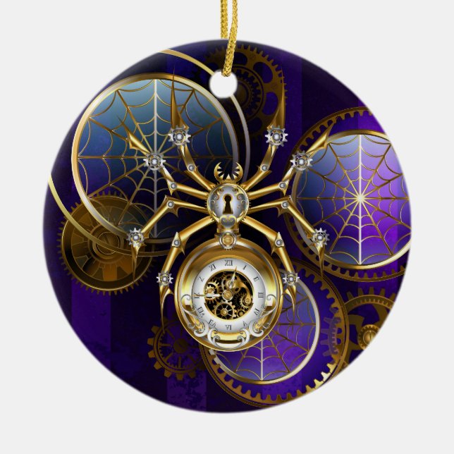 Ornamento De Cerâmica Aranha Steampunk no fundo roxo (Frente)