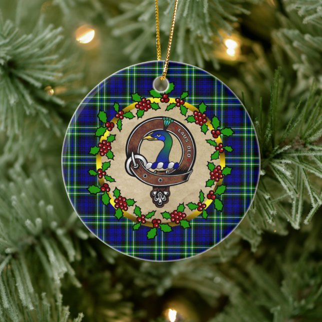 Ornamento De Cerâmica Arbuthnot Clan Crachá & Tartan Personalizado Xmas (Árvore)