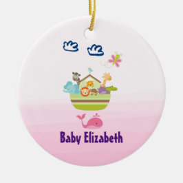 Ornamento De Cerâmica Arca Animal de Zoo Bonito com Bebê Rosa-Borboleta