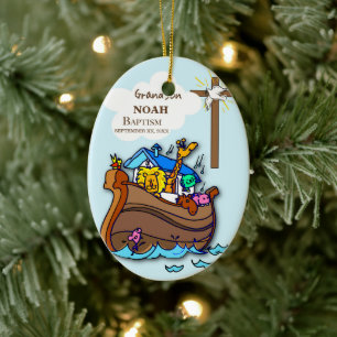 Ornamento De Cerâmica Arca personalizada do neto Baptism Noah