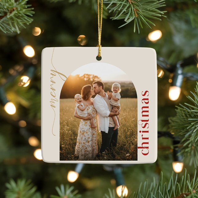 Ornamento De Cerâmica Arch Geometric Photo Family Name Christmas (Criador carregado)