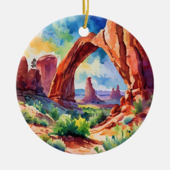 Ornamento De Cerâmica Arches National Park Utah Watercolor (Frente)