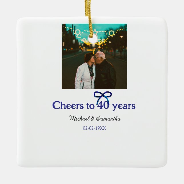 Ornamento De Cerâmica Arco azul grita 40 anos de casamento (Frente)