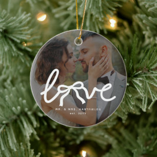 Ornamento De Cerâmica Arco de Amor Sr. e Sra. Casais Personalizados Foto