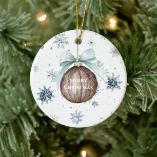 Ornamento De Cerâmica Arco de Coco Natal Flocos de Neve Azul Branco