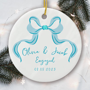 Ornamento De Cerâmica Arco de coquete azul personalizado ativado