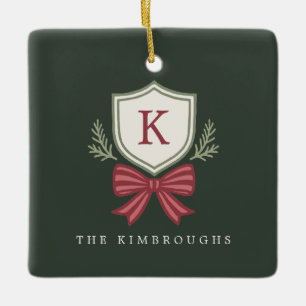 Ornamento De Cerâmica Arco de Crista de Monograma Personalizado de Natal