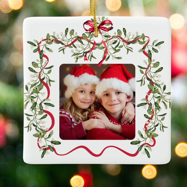 Ornamento De Cerâmica Arco de Moldura Vermelha Natal Foto verde (Criador carregado)