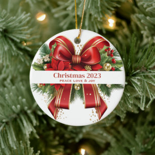 Ornamento De Cerâmica Arco de Natal Festivo Vermelho e Dourado