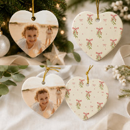 Ornamento De Cerâmica Arco de Natal Rosa Grandmillennial com Foto em Cor