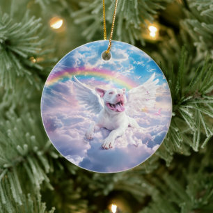 Ornamento De Cerâmica Arco-íris, Cachorro Branco no Céu