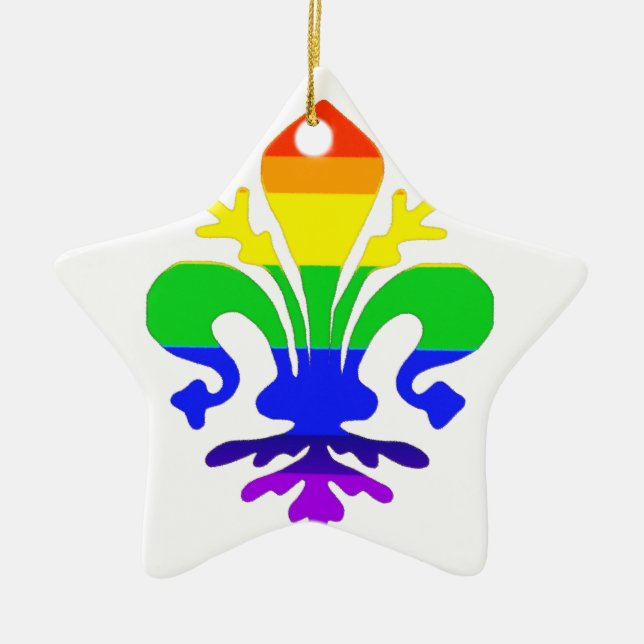 Ornamento De Cerâmica Arco-Íris Estilizado Fleur de Lis (Frente)