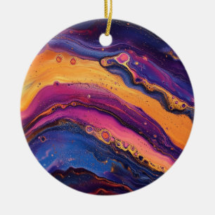 Ornamento De Cerâmica Arco-Íris Fluido Pour Purple & Orange Colorir