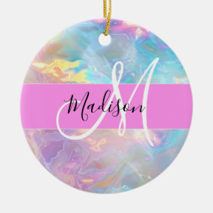 Ornamento De Cerâmica Arco-íris Glamour Holográfico Iridescente Monogram