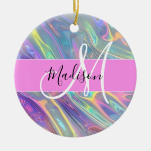 Ornamento De Cerâmica Arco-íris Glamour Holográfico Iridescente Monogram
