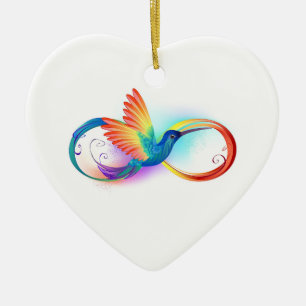 Ornamento De Cerâmica Arco-íris Hummingbird com símbolo Infinito