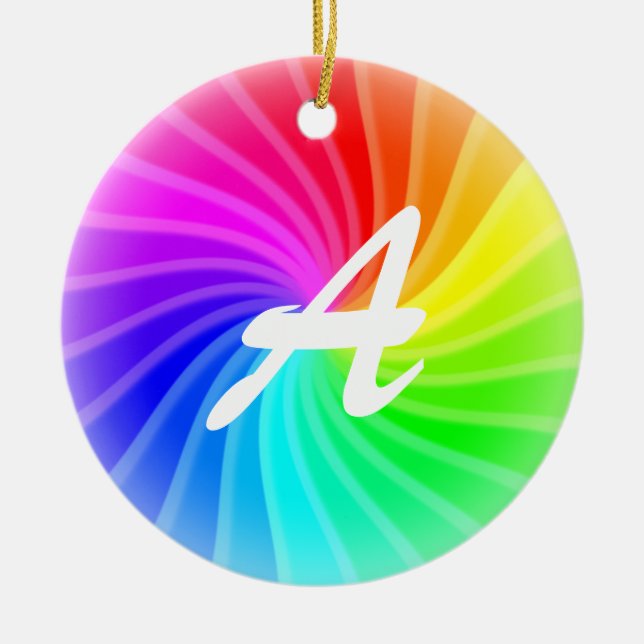 Ornamento De Cerâmica Arco-Íris Monograma (Frente)