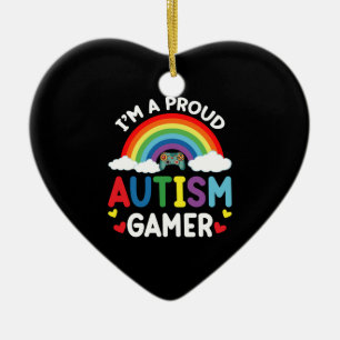 Ornamento De Cerâmica Arco-íris Sou um Gamer Orgulhoso do Autismo Consci