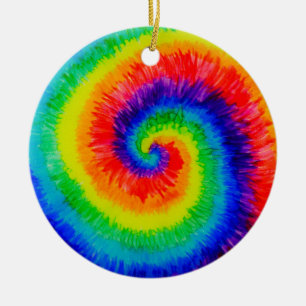 Ornamento De Cerâmica Arco-íris Tie Die com Tinta Álcool