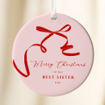 Ornamento De Cerâmica Arco Moderno Rosa<br><div class="desc">Cartão de Férias de Natal Vermelho cor-de-rosa para irmãs ou colegas.</div>