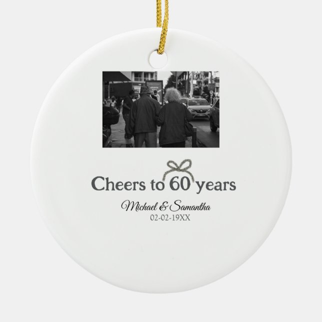 Ornamento De Cerâmica arco ouro aplaude casamento de 60 anos (Frente)