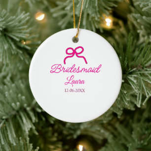 Ornamento De Cerâmica Arco PINK nome mínimo bridesmaid ano de presente