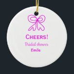 Ornamento De Cerâmica Arco púrpura rosa para chá de noiva com nome<br><div class="desc">design</div>