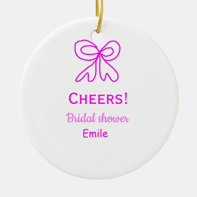 Ornamento De Cerâmica Arco púrpura rosa para chá de noiva com nome  (Frente)