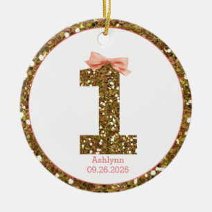 Ornamento De Cerâmica Arco rosa com brilho Dourado um primeiro aniversar