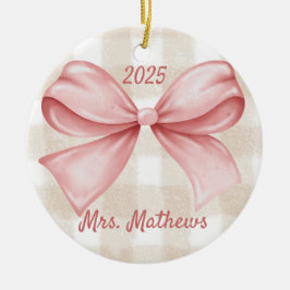 Ornamento De Cerâmica Arco Rosa Coquette Professora Personalizado Natal