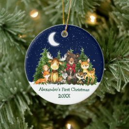 Ornamento De Cerâmica Arco Vermelho de Animais da Floresta de Natal