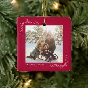 Ornamento De Cerâmica Arco Vermelho de Natal Personalizado com Foto da F