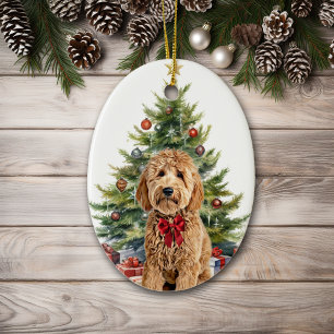 Ornamento De Cerâmica Arco Vermelho Goldendoododle Natal