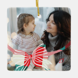 Ornamento De Cerâmica Arco xadrez Anualmente Guardar Fotos no Natal