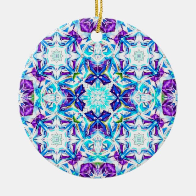 Ornamento De Cerâmica Arctic Prism — Colorful Snowflake Mandala (Frente)