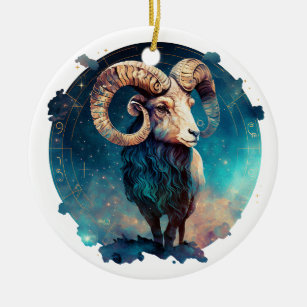 Ornamento De Cerâmica Aries Zodiac Round Ornament