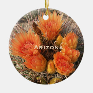 Ornamento De Cerâmica Arizona Barrel Cactus Flower Ornament